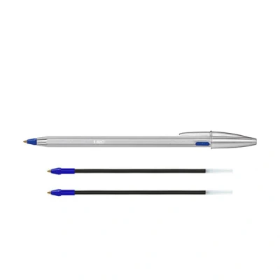 Image de Stylo à bille rechargeable Bic Cristal Re’new encre bleue et 2 cartouches