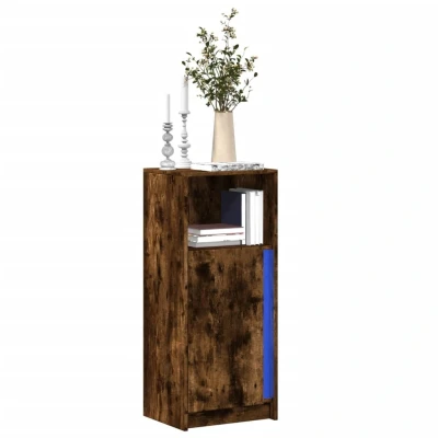 Afbeelding van Dressoir met LED 42,5x34x100 cm bewerkt hout gerookt eikenkleur