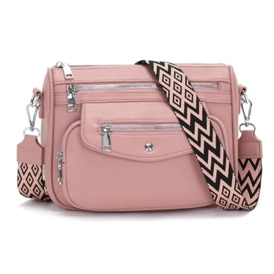 Afbeelding van YISUOHOOM sac à bandoulière pour femme 7 couleurs Petit main 5 poches et compartiments, Rose