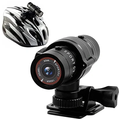 Afbeelding van Sportcamera voor fiets, HD, 1080p, mini camera motorhelm, waterdicht, groothoek, 120 graden, actiecamera met video opname en fotomodus reizen, fietsen, skiën