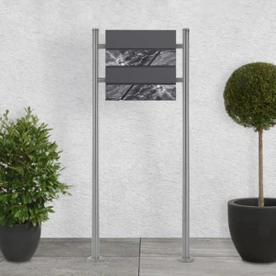 Afbeelding van Brievenbus 37x36,5x11 cm antraciet/zwart marmerlook staal ML Design