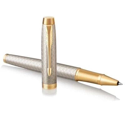 Image de Parker IM stylo roller argent premium (Warm Silver) pointe fine encre noir coffret cadeau