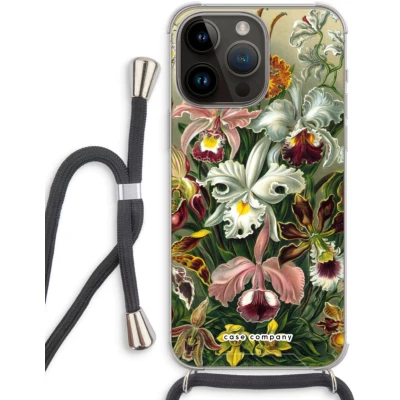 Afbeelding van Case Company® hoesje met Koord geschikt voor iPhone 14 Pro Max Haeckel Orchidae Telefoonhoesje Zwart Extra Bescherming aan alle Kanten en Over de Schermrand