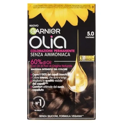 Afbeelding van Garnier Olia Haarverf, zonder ammoniak, dekt 100% wit haar, veganistische formule, kastanjebruin