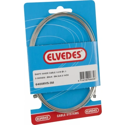 Afbeelding van Schakel binnenkabel Elvedes 3000mm 1 x 19 draads RVS ø1,1mm N nippel ø4x4 mm + T ø4,5x4,5