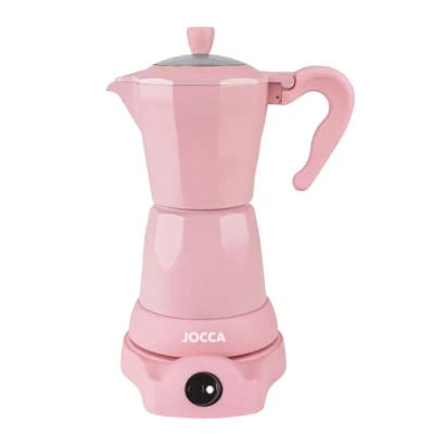 Afbeelding van Jocca Italiaans elektrisch koffiezetapparaat roze, 6 kopjes, 360 graden draaibare basis, warmhoudsysteem, handgreep met koud gevoel, 480 W draadloos