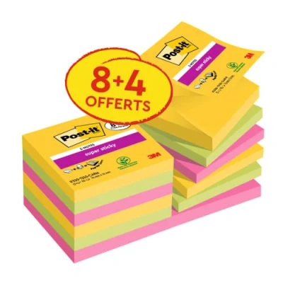 Afbeelding van Post It Super Sticky Z Notes Carnival, 90 vel, ft 76 x mm, 8 + 4 GRATIS memoblok