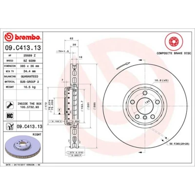 Afbeelding van Brembo Remschijf 09.C413.13