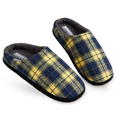 Afbeelding van Dunlop Pantoffels voor heren, winter, warm, comfortabel, herenpantoffels, gevoerd met traagschuim, Marine mosterd