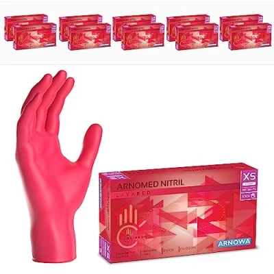 Afbeelding van ARNOMED Rode wegwerphandschoenen, nitril handschoenen, maat XS, wegwerphandschoen 1000 stuks (10 dozen), poedervrij en latexvrij, wegwerphandschoenen in S, M, L XL