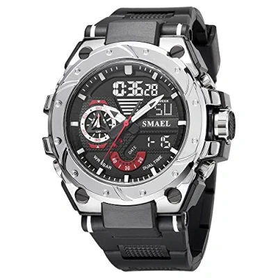 Afbeelding van AIMES Sporthorloge voor heren, waterdicht, analoog, digitaal, militaire stijl, datumweergave, multifunctioneel, led, alarm en stopwatch, A zilver, sport, casual mode