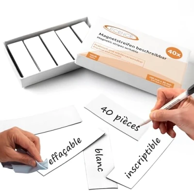 Afbeelding van ECENCE 40 Magneetstrips beschrijfbaar 100mmx30mm Wit kleefstrips om op maat te snijden uitwisbare magneetplaten Magneetetiketten voor whiteboards, koelkasten, magneetbord