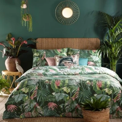 Afbeelding van Home + Style Amazonia Duvet Cover set 2 persoons dekbedovertrek Groen amazone jungle print 200 x cm inclusief kussenslopen