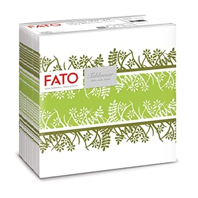 Afbeelding van Fato Droge papieren servetten, Airlaid, stofeffect, pak van 50 afmeting 40 x cm, in 4 gevouwen, pistache motief