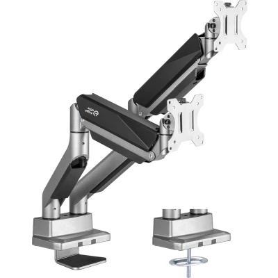 Afbeelding van Ergo Office 2 compartiment monitorhouder met gasveer 17 35&quot; Draaibaar Kantelbaar In hoogte verstelbaar Dubbele arm VESA 75x75 100x100