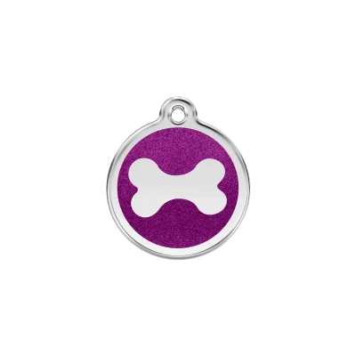 Afbeelding van Bone Purple glitter hondenpenning small/klein dia. 2 cm RedDingo
