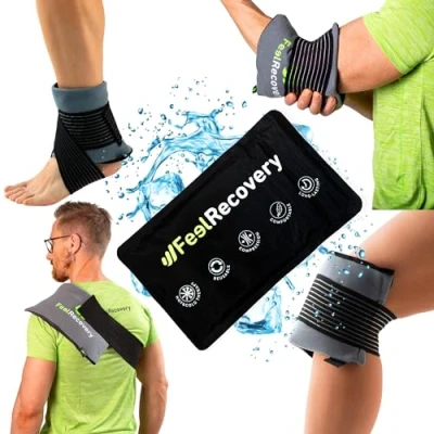 Afbeelding van Warm Koud Kompres bij Spierpijn in Knieën, Rug, Enkels (28x17 cm) Hot &amp; Cold Gel Pack Herbruikbaar Koelkompres met Fixatieverband voor Koude en Warmte Therapieën