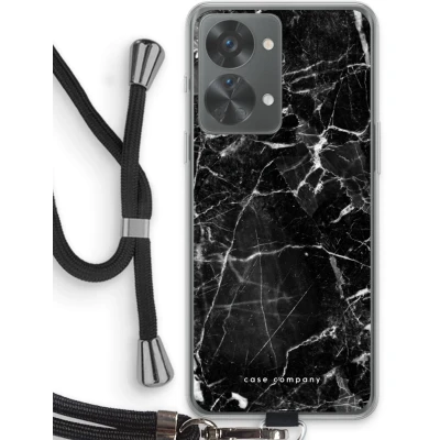 Afbeelding van Case Company® hoesje met Koord geschikt voor OnePlus Nord 2T Zwart Marmer Telefoonhoesje Bescherming aan alle Kanten en Over de Schermrand