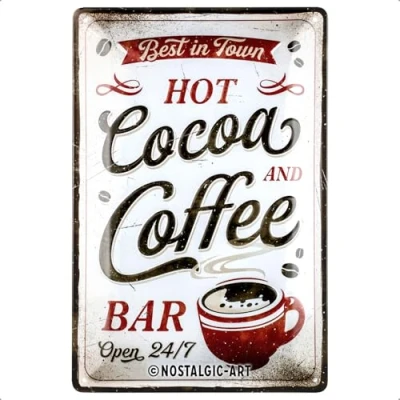 Afbeelding van Hot Cocoa &amp; Coffee. Metalen wandbord in reliëf 20 x 30 cm.