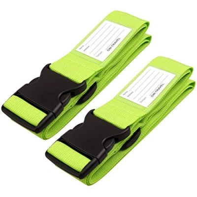 Afbeelding van OW Travel Bagageriemen voor Koffers (Groen: 2 stuks) Goed zichtbare stevige Kofferbanden met bagagelabels. Reiskoffer riemen. Bagageriem Kofferband reis riem Kofferbagage. Tas band Kofferriem