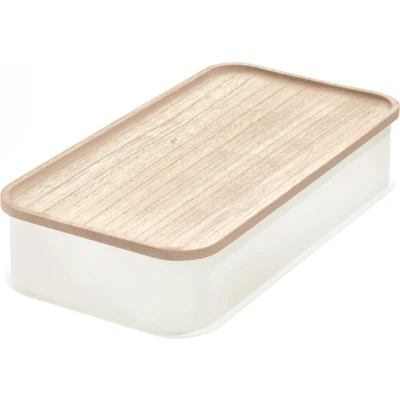 Afbeelding van iDesign Witte bakjes Met bamboe deksel 08641EU Stapelbaar, deksel, BPA vrij