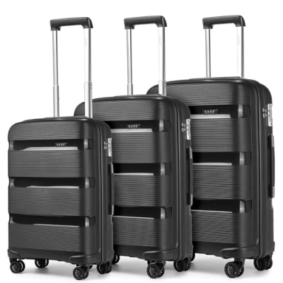 Afbeelding van Kono Bagagesets 3 Delige Reistas met Harde Schaal 4 Spinner Wielen Lichtgewicht Polypropyleen Koffer TSA Slot (zwart,56cm/65cm/76cm)