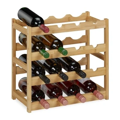 Afbeelding van Relaxdays wijnrek 16 flessen bamboe 42,5 x 45 23,5 cm keuken en kelder natuur