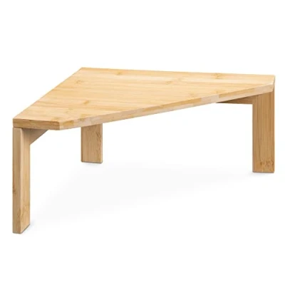 Afbeelding van Navaris blank bamboehouten hoek tafeltje Werkblad opslag organiser 30 x 15 cm Hoektafel voor kleine lege hoeken