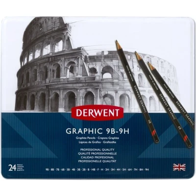 Afbeelding van Derwent Graphic potloden set in blik assorti 24 stuks