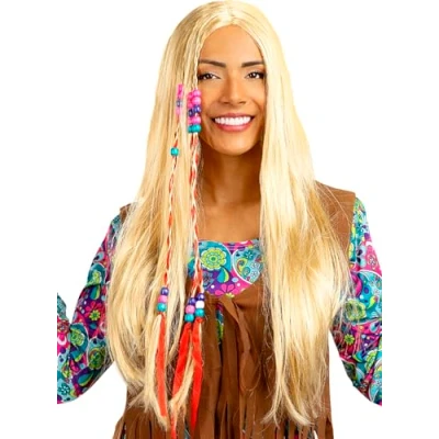 Afbeelding van FUNIDELIA Blonde Hippie pruik voor vrouwen en mannen De jaren &#039;60