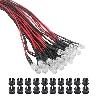 Afbeelding van KeeYees 20 stuks 5 mm DC 3 12 V diode ledlamp bedraad + kunststof ledlicht montagebeugel paneel (warm wit)