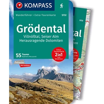 Afbeelding van KOMPASS Wanderführer Grödental, Villnößtal, Seiser Alm, Herausragende Dolomiten, 55 Touren mit Extra Tourenkarte
