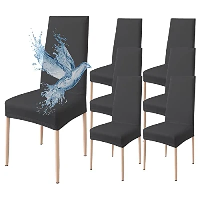 Afbeelding van Poligino stoelhoes, 6 stuks, waterdicht, eetkamerstoelhoes, rekbare universeel, eenvoudig aan te brengen, gemakkelijk reinigen (zwart, stuks)