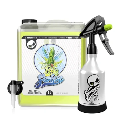 Afbeelding van Nuke Guys Bug Swipe jerrycan van 5 liter met dispenser en spuitfles 0,5 liter, ook ideaal voor het reinigen motorfietsen, hardnekkig vuil zoals insectenresten