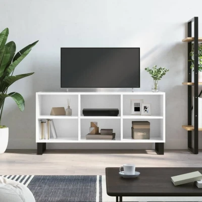 Afbeelding van Tv meubel 103,5x30x50 cm bewerkt hout hoogglans wit