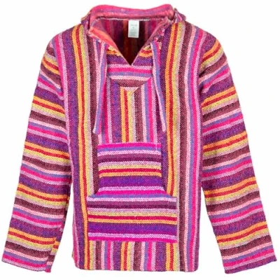Afbeelding van Siesta Baja Hoodie Top met capuchon Trui Mexicaanse Jerga voor dames en heren, Roze streep, XL