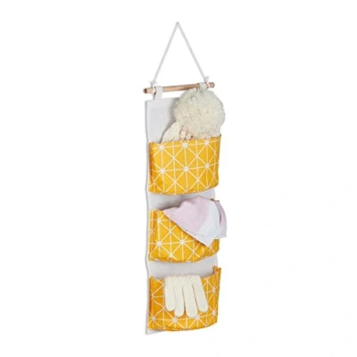 Afbeelding van Relaxdays hangende organizer wandorganizer met vakken opberger badkamer geel