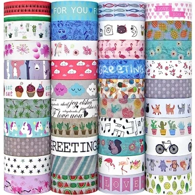 Afbeelding van washi tape, 40 rollen masking 15 mm breed, plakband voor scrapbooking, knutselen, geschenkverpakking