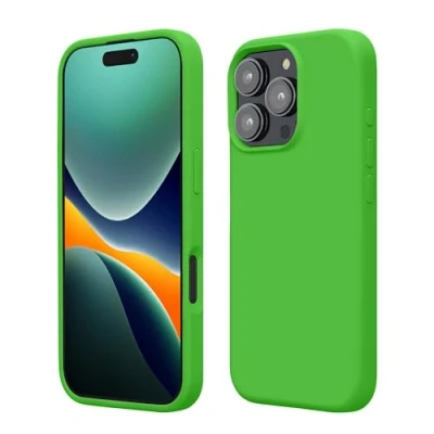 Afbeelding van kwmobile telefoonhoesje geschikt voor Apple iPhone 16 Pro Hoesje met siliconen coating Smartphone case in limoengroen