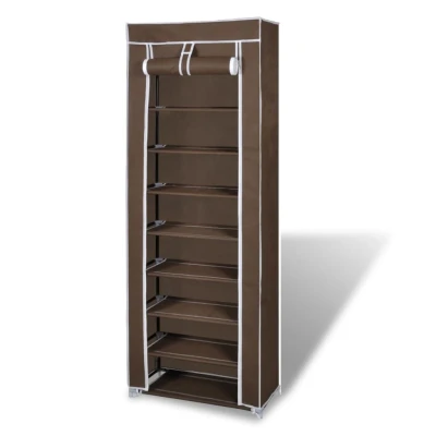 Afbeelding van Stoffen schoenenrek met hoes 162 x 57 29 cm bruin