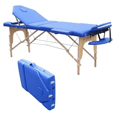 Afbeelding van Mobiclinic cm 01 PLUS Inklapbare massagetafel Hout Draagbaar 186x60 Voor Massage Tattooages en meer Veilig Verstelbaar Comfortabel Blauw