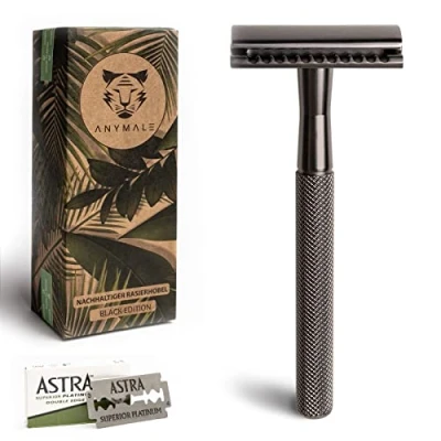 Afbeelding van ANYMALE® Black Edition scheerapparaat met 5 ASTRA mesjes Zero Waste voor dames en heren