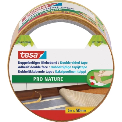 Afbeelding van 1x Tesa Dubbelzijdig Tapijttape op rol 5 meter Pro Nature Duurzaam klusmateriaal Huishoudartikelen tape