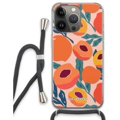 Afbeelding van Case Company® hoesje met Koord geschikt voor iPhone 13 Pro Perzik Telefoonhoesje Zwart Extra Bescherming aan alle Kanten en Over de Schermrand