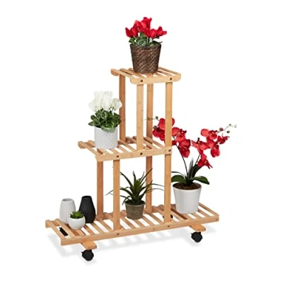 Afbeelding van Relaxdays plantenrek bamboe 3 etages plantenetagère binnen natuur