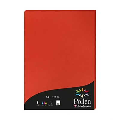 Afbeelding van Clairefontaine 4267C, doos van 50 vellen, A4 formaat (21 x 297 cm), 120 g/m², kleur: koraalrood, uitnodigingspapier voor evenementen en correspondentie, Pollen serie, premium glad papier