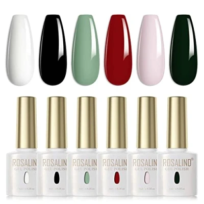 Afbeelding van ROSALIND Set nagellak, semi permanent, 6 kleuren, UV, LED, soak off, gel, French manicure, ml