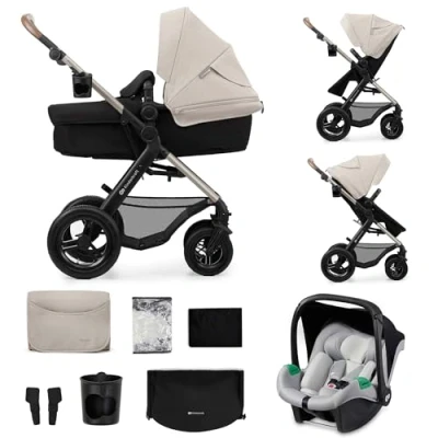 Afbeelding van Kinderkraft MOOV 2 AIR Kinderwagen 3 in 1, met Autostoeltje MINK PRO I Size 40 75 cm, tot 26 kg, Combikinderwagen, Kinderwagenset, Reissysteem, Verstelbare rugleuning, Grijs