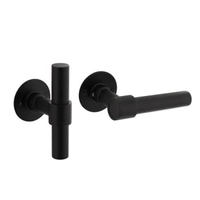 Afbeelding van Intersteel Deurklink RVS Zwart L/T model + ronde platte rozet Ø50x2 mm