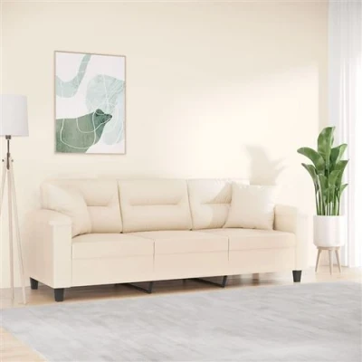 Afbeelding van vidaXL Driezitsbank met kussens 180 cm microvezelstof beige